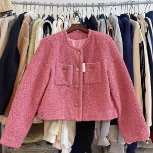Chic Pink Tweed Button Front Jacket